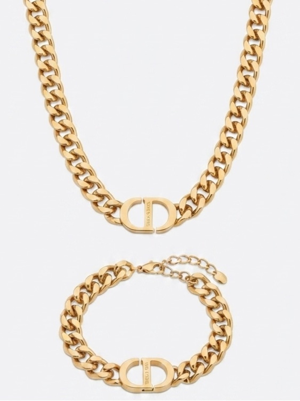 Gold-Tone Curb Chain Necklace and Bracelet Set